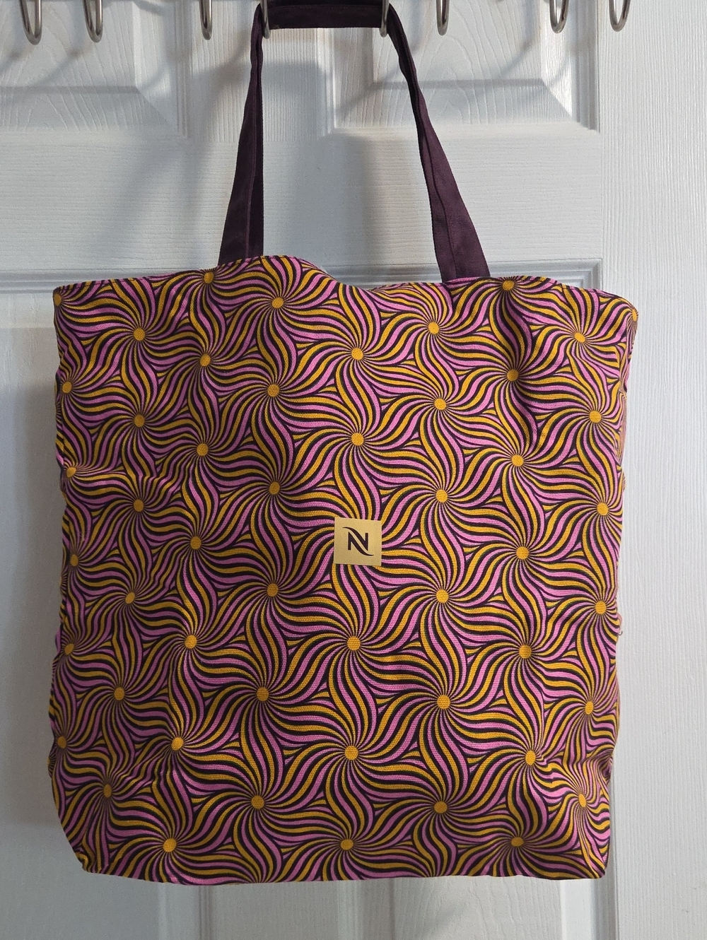 Nespresso Reversible Pink & Yellow Swirl Tote Bag